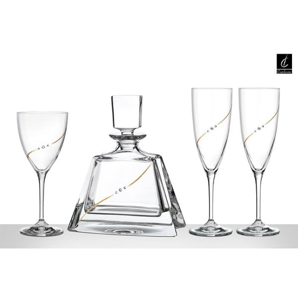 crystal, wedding set, wedding flask, wedding wine glass, wedding champaign glass, κρυστάλλινo σετ γάμου, κρυστάλλινη καράφα γάμου, γαμήλιο ποτήρι κρασιού, γαμήλια ποτήρια σαμπάνιας, capolavoro, mayestic