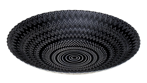 Kaleidoscope, στρογγυλή διακοσμητική πιατέλα, από μαύρο γυαλί και λευκά γραμμικά σχέδια, mayestic